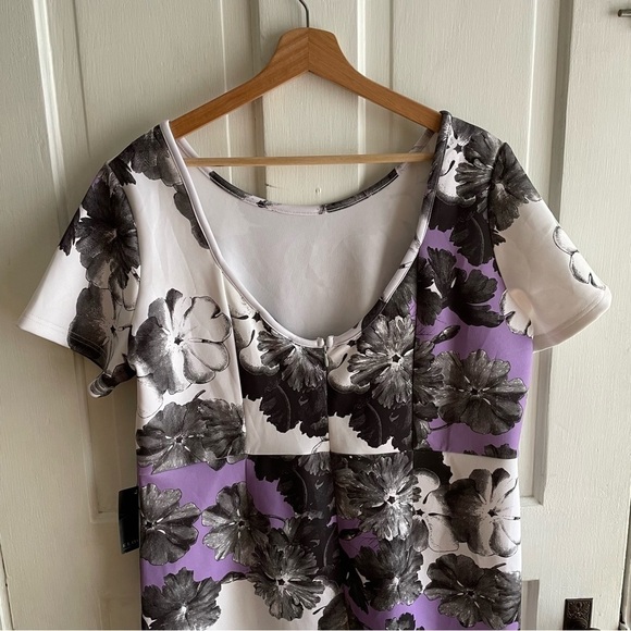 🥒 Eloquii NWT White Purple Floral Femme Bodycon Short Sleeve Mini Dress Plus 16 - Picture 9 of 12